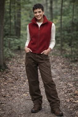 Woolrich Women’s Fleece Vest Size L Red Burgundy Full Zip Pockets Outdoor Layer
